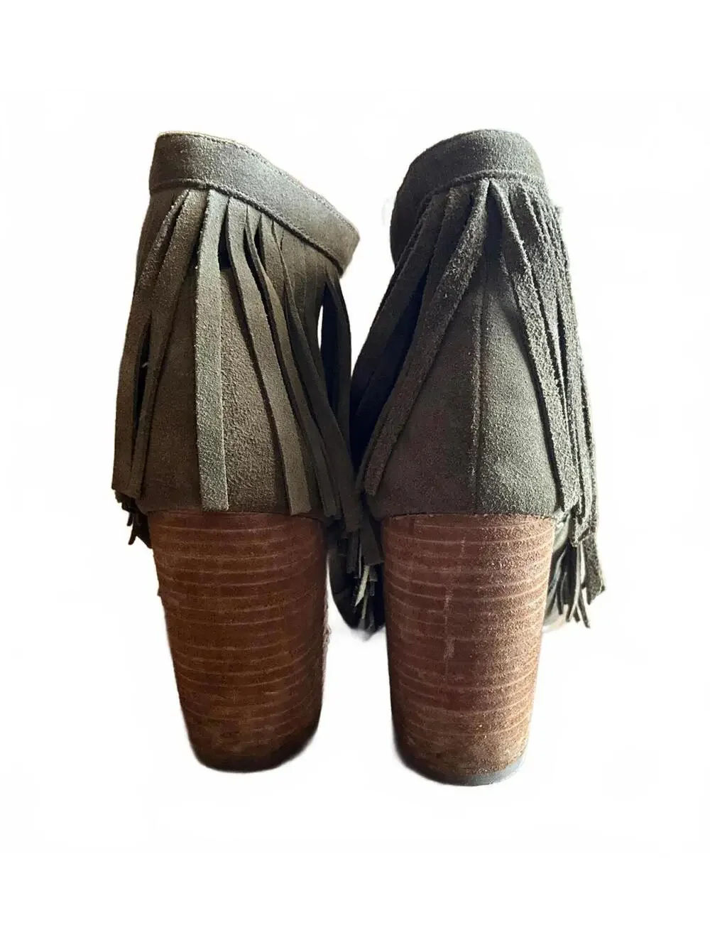 Gianni Bini Olive Suede Fringe Booties 10